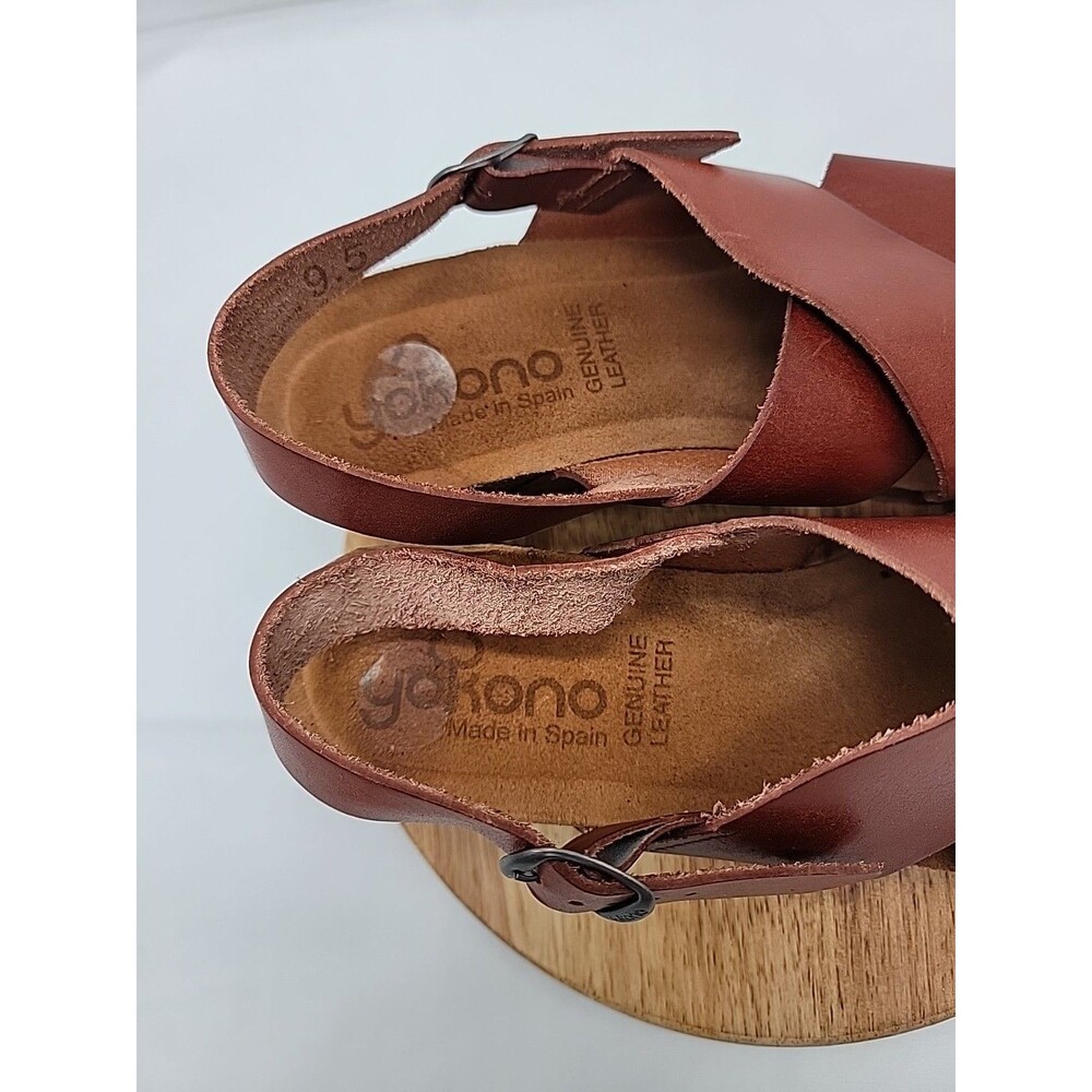 Yokono Womens Brown Leather Cross Strap Wedge Sandals Shoes SZ 9.5 Made in Spain - Picture 5 of 10